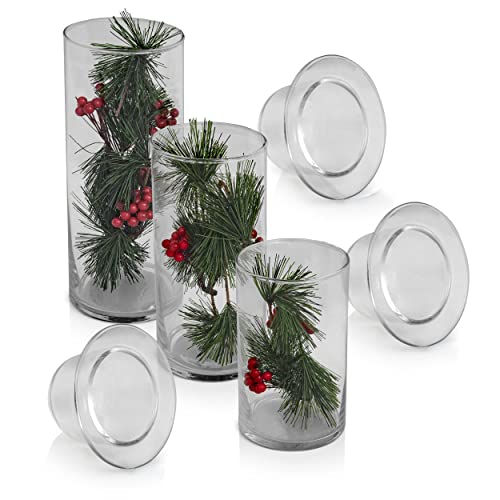 Glass Hurricane Candle Holders Christmas Ornaments Set 3 Candles Not Included
