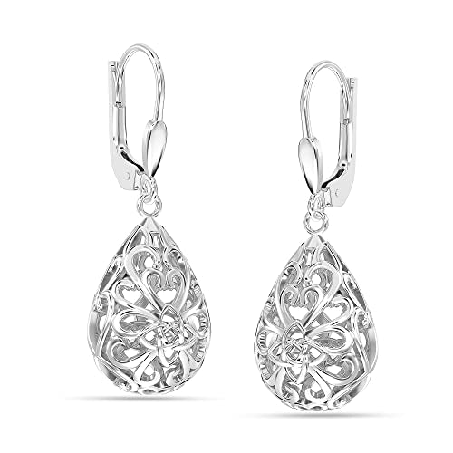 Lecalla 925 Sterling Silver Filigree Infinity Celtic Knot Earrings for Women Teen