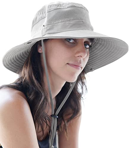 Wide Brim Sun Hat for Men and Women Light Grey