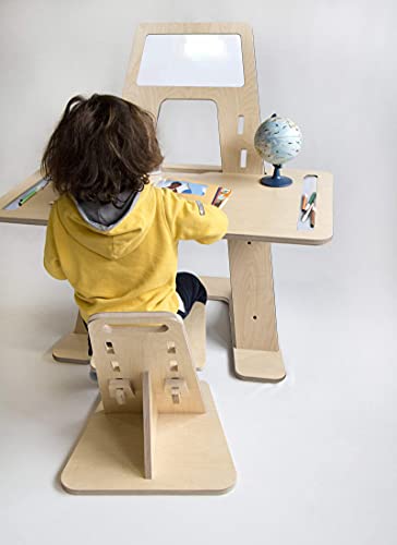 ecotribe Adjustable Kids Desk & Chair Set converts to a Magnetic Whiteboard Easel. A Desk and Chair to Grow with Your Child from Preschool to Elementary School. Student Desk or Art Table for Kids.