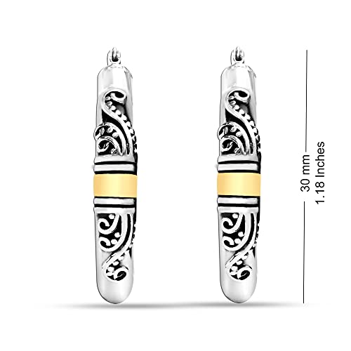 Lecalla 925 Sterling Silver Jewelry Antique Hoop Earrings for Women Teen 30mm