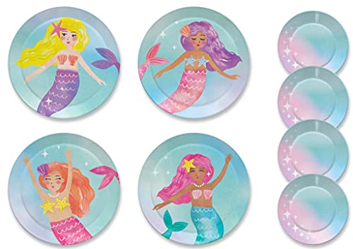 Jewelkeeper 15piece Mermaid Tin Tea Set Pretend Toy With Carrying Case Kids Gift