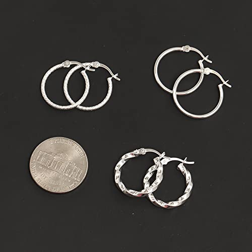 Charmsy Set of 3 Pairs 925 Sterling Hoop Earrings for Women 18 Mm