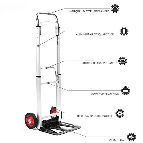 Hand Truck Dolly Aluminum Foldable Hand Cart with 6" Wheels 220 lb Capacity