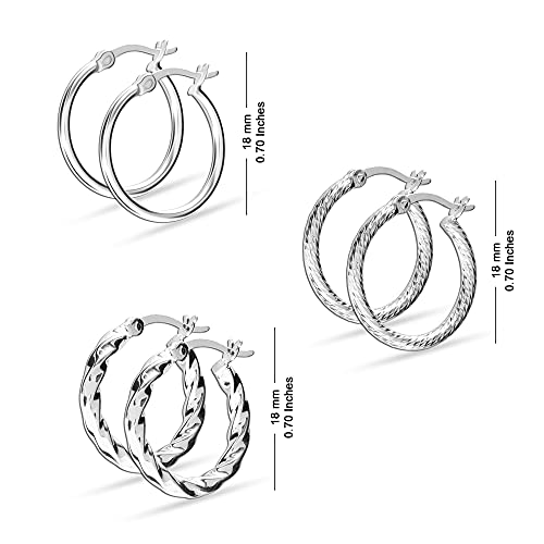 Lecalla 925 Sterling Silver Small Set of Hoop Earrings for Teen Women