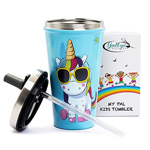 Fairy Kids Cups With Straws 16oz Screw Spill Proof Lid Silicone Tip Stainless Steel