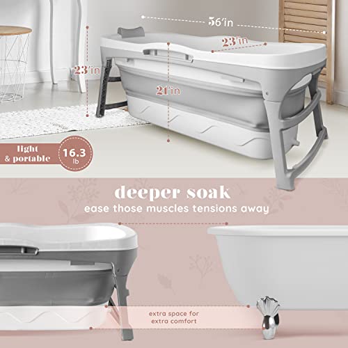 Portable Bathtub for Adult Large 56 Inch Foldable Collapsible Soaking Bath Gray (Does Not Contain All Complete Parts)