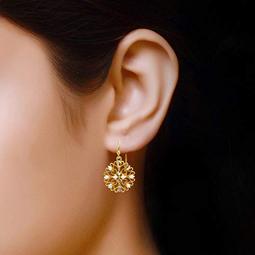 Lecalla Sterling Silver Jewelry Filigree Yellow Gold Drop Earrings for Women Teen