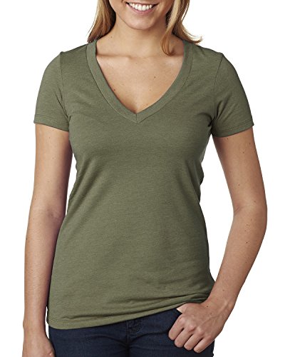Next Level Baby Rib Knit Deep V-Neck T-Shirt, Military Green Medium