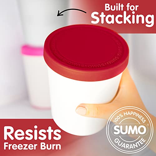 SUMO Ice Cream Pint Containers with Lids for Storage 2 Containers Red