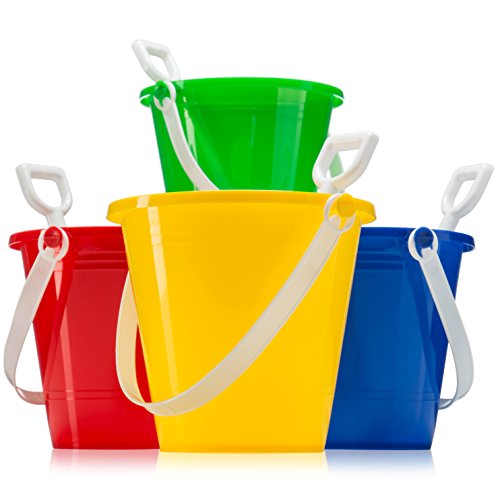 Top Race 5" Inch Beach Pails Sand Buckets and Sand Shovels Set for Kids Multicolor