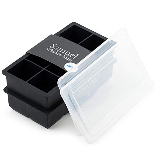 Samuelworld Ice Cube Tray with Lids, Large, Pack of 2 - Flexible 8 Cavity Silicone Ice Cube Maker Black