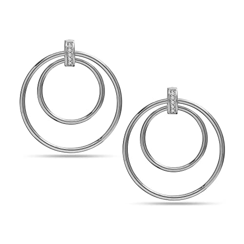 Charmsy Sterling Silver Jewelry Rhodium Circle Hoop Earrings for Women Teen