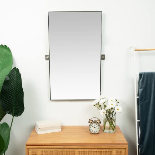 Hamilton Hills 20x34 inch Silver Metal Framed Rectangular Pivot Mirror for Wall | Beveled Frame Vanity Mirror Wall Decor | Wall-Mounted Bedroom, Bathroom Mirror with Hinges Brackets Included