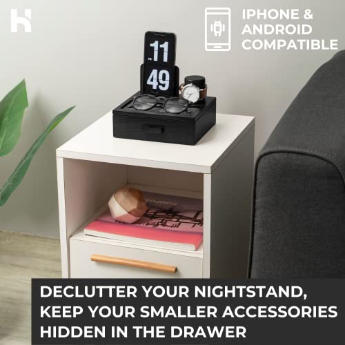 Nightstand Organizer For Men - Wood Phone Docking Station for Dad - Charge Phone and Organize Watch & Accessories - Wood Charging Station with Lined Tray & Drawer - Mens Docking Station Organizer