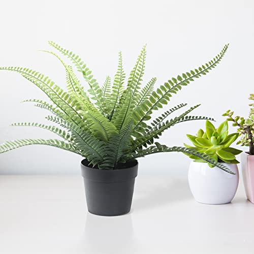 LuckyGreenery Artificial Boston Fern Plant Potted Indoor Outdoor Decor Green