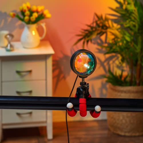 C&Berg Sunset Lamp, 16 Colors, Rainbow Projection Lamp, LED Aesthetic UFO Shape, 360 Degree Rotation, USB, Smart Mobile App, Remote Control Night Light for Bed, Living Room - Red