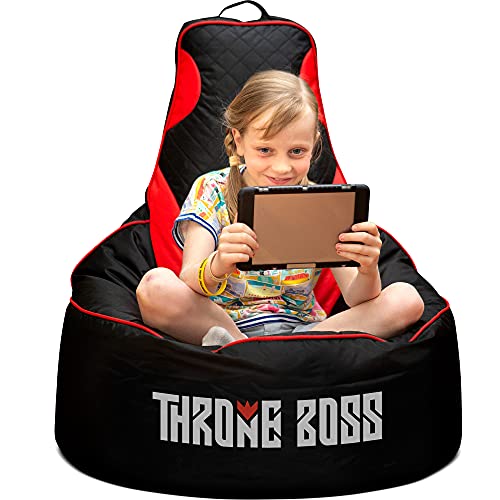 Gaming Bean Bag Chair Kids Cover Only No Filling With High Back Teens and Kids Black/red