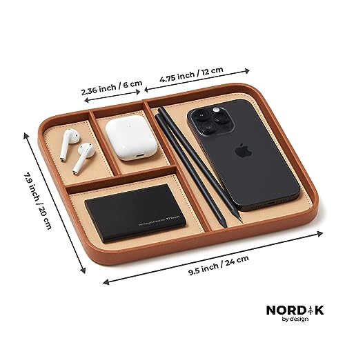 Nordik Leather Valet Tray Saddle Brown Premium Nightstand Tray for Men Caddy