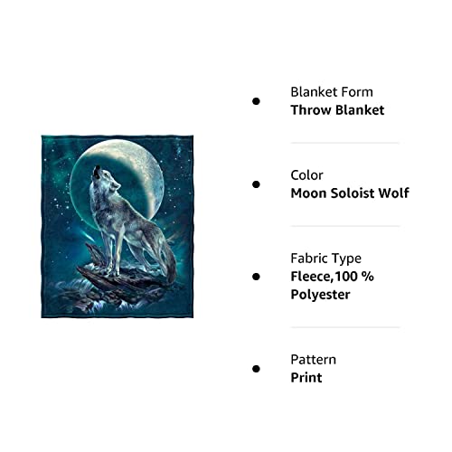 Dawhud Direct Howling Wolf Fleece Blanket for Bed 50x60 Inch Moon Blanket