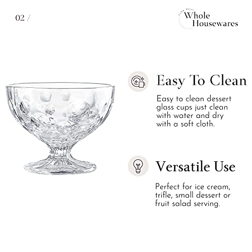 WHOLE HOUSEWARES | Glass Dessert Bowls | Set of 4 Unique Mini Trifle Footed Cups | 8 Ounce Clear Glass | Salad / Ice Cream Sundae Cups