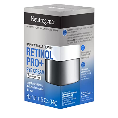 Neutrogena Rapid Wrinkle Repair Retinol Pro+ Anti-Wrinkle Eye Cream, Targeted Eye Cream for Wrinkles & Dark Circles, Formulated without Fragrance, Dyes, Phthalates, and Parabens, 0.5 oz