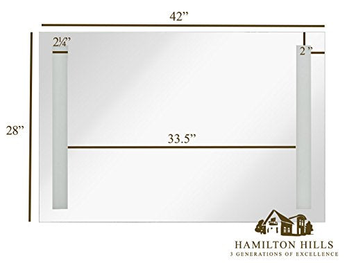 Hamilton Hills 42x28 Inch Frameless Glass Mirror Contemporary Silver Edge