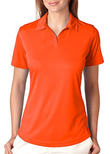 UltraClub Women's Performance Interlock Wicking Polo Shirt, Small Orange