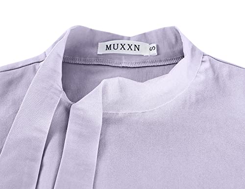 MUXXN Women's Tie Neck Dresses Classic Tunic Dress Purple Large
