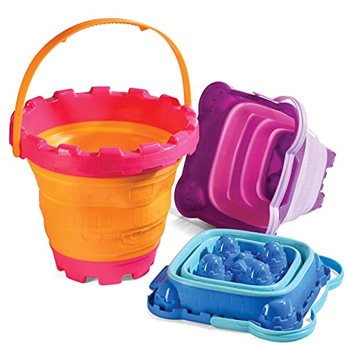 Foldable Beach Pail Set of 3 Collapsible Buckets Castle Mold Sandcastle Toy Set