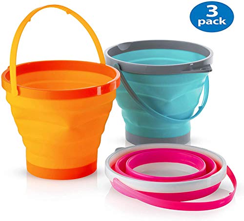 Top Race 3pack Collapsible Buckets 1.5 Gallons Beach Use Foldable Pails