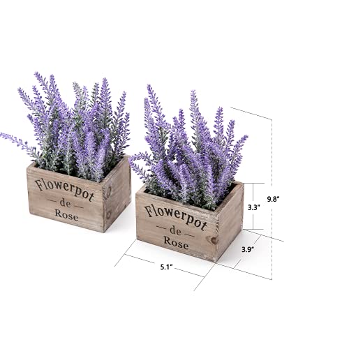 Velener 2pcs Purple Faux Lavender Flowers Wooden Box Plant Pot Decorations