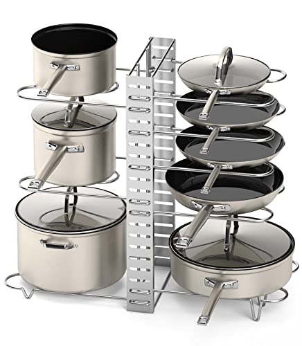 Vdomus Pot Rack Organizer Silver Adjustable 8 Pots Holder