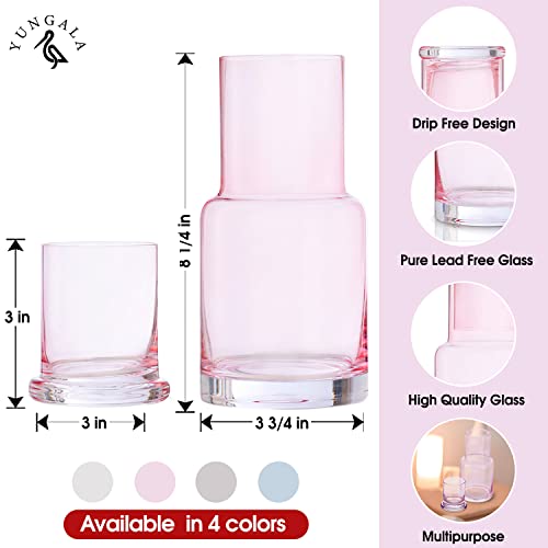 Bedside Water Carafe in Pink Glass for Nightstand Decor and Glass Water
