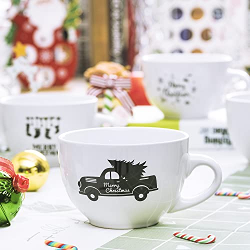 Bruntmor 24 Oz Jumbo Christmas Coffee Mug Set of 4, Cute 24 Ounce Ceramic Mugcup Set In White Christmas Themed Design, Best Coffee Mug For Your Christmas Gift Or DIY Decoration