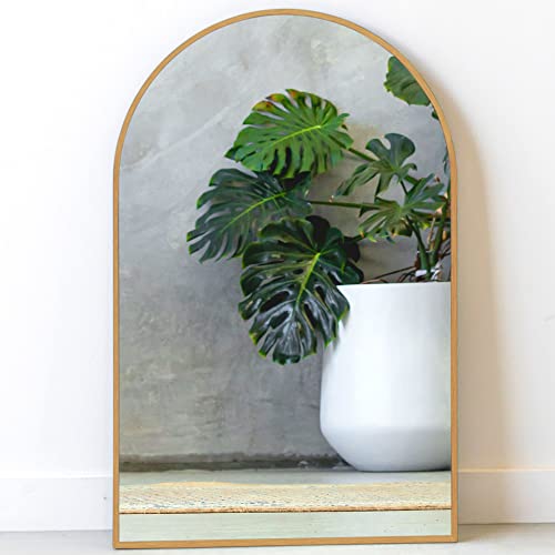 Gold Arch Mirror 33" x 21" Inches - Perfect for Gold Dresser Mirror, Entryway, Brass Mirror Over Fireplace - Small Gold Arched Wall Mirror