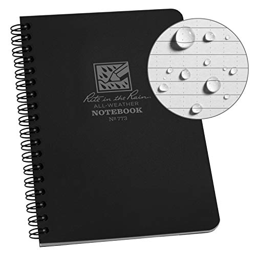 Rite In The Rain All-Weather Side-Spiral Notebook, 4 5/8" x 7", Black Cover, Universal Pattern (No. 773)