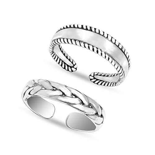 Lecalla 2 Pcs 925 Sterling Silver Vintage Toe Rings for Women