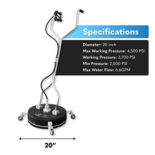EDOU Direct Dual Handle Pressure Washer Surface Cleaner 20" with Wheels | Composite | Heavy Duty | 4,500 PSI Max Working Pressure | Includes: 3/8" Quick Connector Kit, Teflon Tape