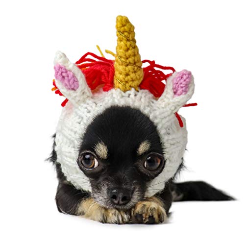 Zoo Snoods Unicorn Costume for Dogs, Medium-Warm No Flap Soft Yarn Ear Covers White
