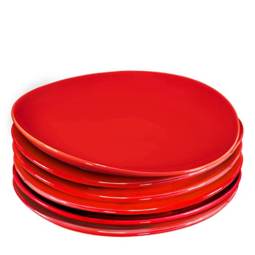 Bruntmor 11 Red Matte Ceramic Serving Plates Set of 6  Microwave Dishwasher Red