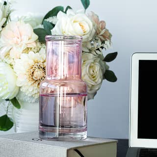 Bedside Water Carafe in Pink Glass for Nightstand Decor and Glass Water