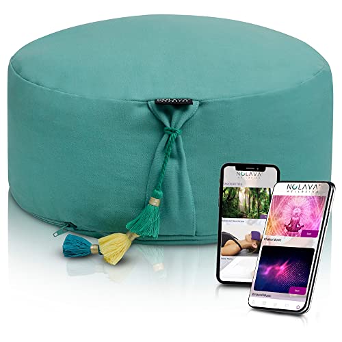 NOLAVA Round Zafu Meditation Cushion 15"x 6" - Natural Buckwheat Yoga Bolster Pillow or Buddhist Seat for Floor Meditation Compatible with Nolava App - 100% Cotton - Mindfully Calming Colors, Unisex