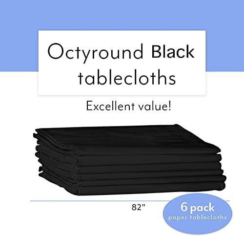 [6 PK] Black Paper Tablecloths for Round Tables- 82Ó Round Paper Tablecloths with Plastic Backing Round Paper Table Cover for Weddings, Churches, Parties, Halloween, Christmas, New Years, Graduations