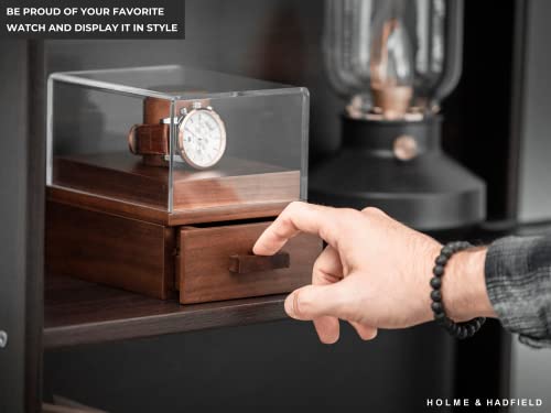 Single Watch Cases For Men - Watch Box Holder For Men With Walnut Finish - Watch Display Case Nightstand Organizer Watch Box For Men