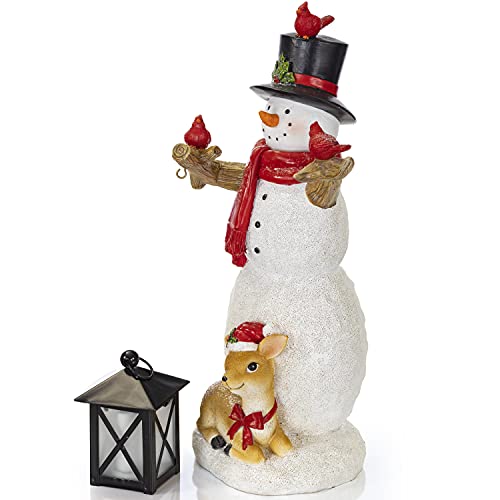 VP Home Snowman and Friend Christmas Decoration Snowman Figurine Resin Lighted Decorations Indoor Glowing Snowmen Decor LED Holiday Light Up Snowman Decor Festive Fiber Optic Decorations