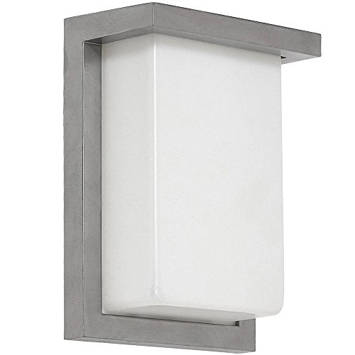 Hamilton Hills 8 Inch Silver Squared Flush Mount Outdoor Light Fixture | Modern Front Door Exterior Light 3000K Frosted Lens Wall Sconce | Outside LED Porch Lights with Brushed Nickel Finish