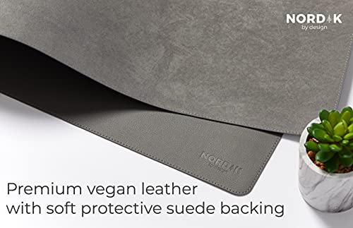 Nordik Leather Desk Mat Cable Organizer Alaskan Gray 35 X 17 inch for Home Office Accessories Desk Pad Protector & Desk Blotter Pad