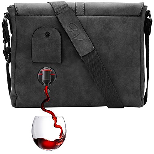 Portovino Wine Messenger Bag Vegan Leather Holds 2 Bottles Slate