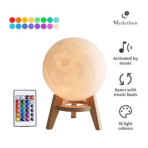Mydethun Music Activated Moon Lamp with Remote Control - 16 Colour Lights, 4 Modes, Portable Strobe RGB Lamp for Home, Birthdays, Wedding, Bar, Christmas, New Year, Dance Parties